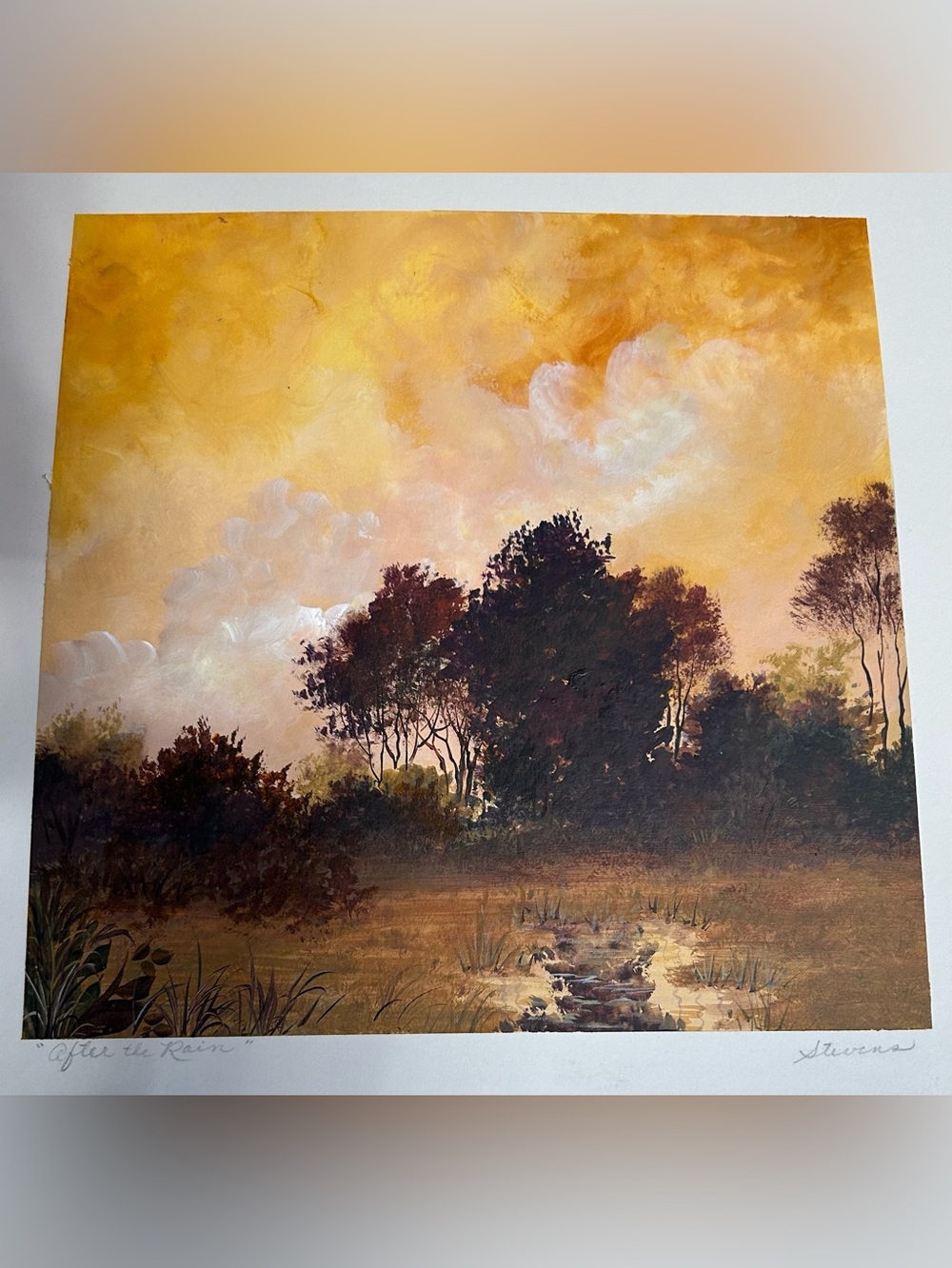 Sunset Meadow Landscape Painting - Golden Brown 12x12”